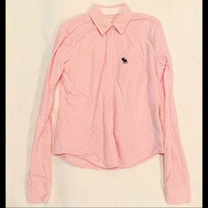Abercrombie kids girls pink and white button up
